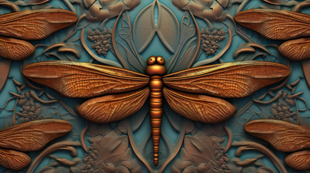 Dragonfly on the wall. 3D rendering. Computer digital drawing.の素材