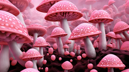 3d illustration of abstract background with mushrooms in pink and white colorの素材