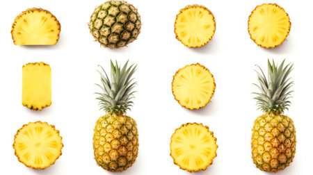 Pineapple collection isolated on white background. Top view. Flat lay.の素材