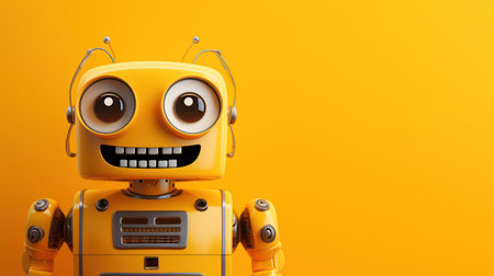 3d illustration of yellow robot toy isolated on orange background with copy spaceの素材