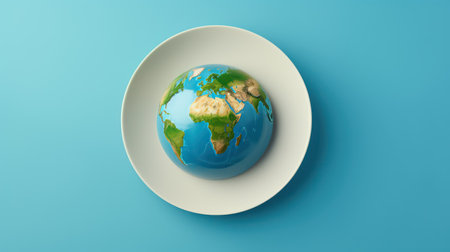 Planet earth in a plate on a blue background. 3d renderingの素材