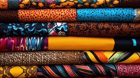 Colorful fabrics for sale at a market in the city of Salvador, Bahia, Brazil.の素材