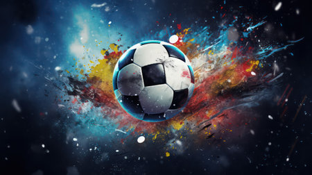 Soccer ball with abstract paint splashes. 3D Renderingの素材