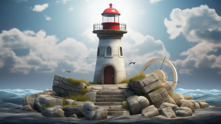 Lighthouse in the sea. 3D render. Conceptual illustration.の素材