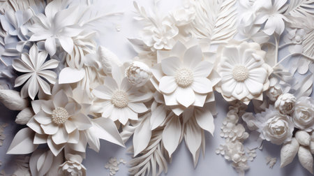 Paper flowers made of paper on a white background. Handmade.の素材