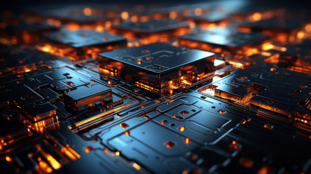 Circuit board. Electronic computer hardware technology. 3d rendering abctract backgroundの素材