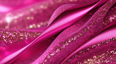Closeup of pink satin fabric with sparkles and bokehの素材