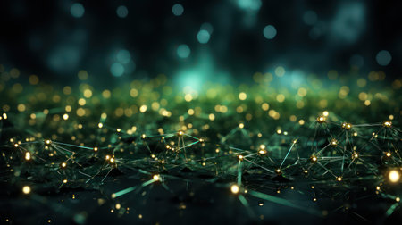 Abstract 3d rendering of chaotic particles. Futuristic background with bokeh defocused lights.の素材