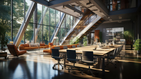 3D rendering of a conference room in a modern business center.の素材