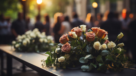 Bouquet of roses on the table in a wedding ceremony.の素材