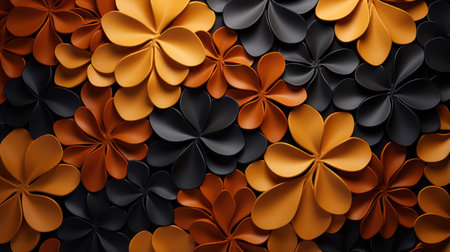 3d render of abstract background made of orange and black paper flowersの素材