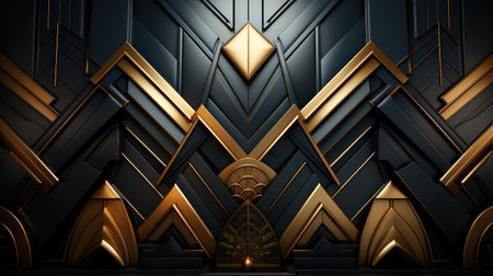 3d rendering of abstract geometric shapes in black and gold colors. Futuristic background design.の素材