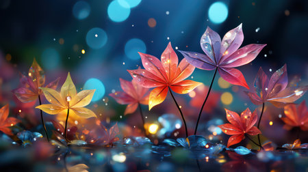 Fantasy colorful leaves with bokeh background. 3d renderingの素材