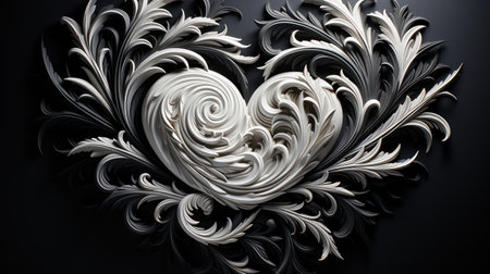 Decorative element in the form of a heart on a black backgroundの素材