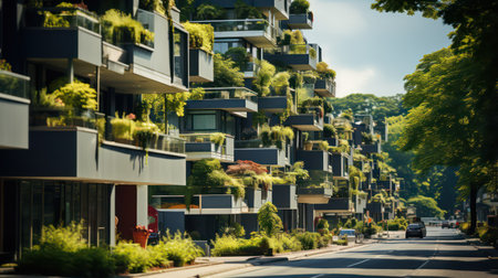 Modern apartment buildings on a sunny day. Facade of a modern apartment buildingの素材