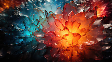 Abstract background of blue and orange flower petals. 3d renderingの素材