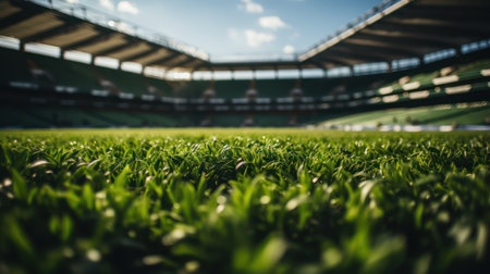 Green grass in the football stadium. Blur background and bokeh.の素材