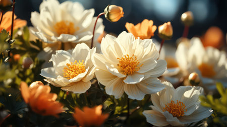 Beautiful blooming spring flowers in garden on sunny day, closeupの素材