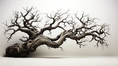 3D render of a dead tree on a white background with shadow.の素材