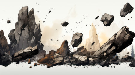 Abstract 3d illustration of black rocks on white background. Geology conceptの素材