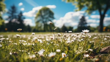 Field of daisies on a sunny day. Spring landscape.の素材