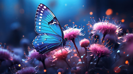 Butterfly on pink flower in the garden. 3d renderingの素材