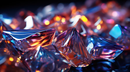 Colorful crystals on a black reflective background. Close-up.の素材