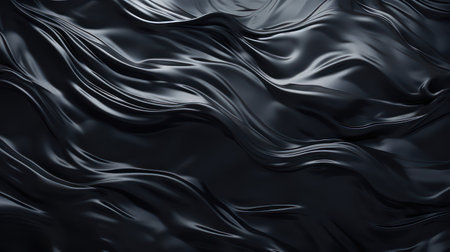 Closeup of rippled black silk fabric. 3d render illustrationの素材