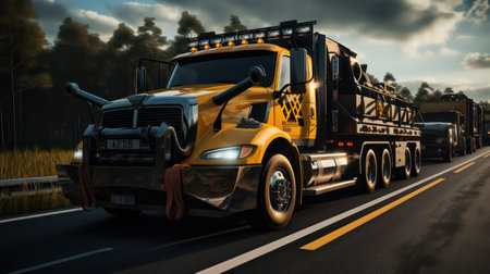 Truck on the road at sunset. Concept of transportation and logisticsの素材