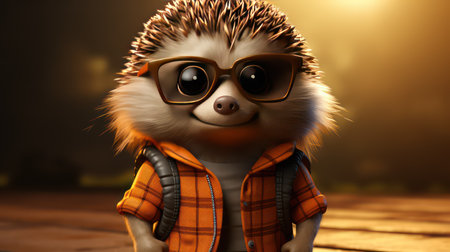 Hedgehog in sunglasses and a plaid jacket. 3d renderingの素材