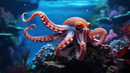Octopus swimming in the aquarium. Underwater world. Underwater world.の素材