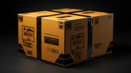 Cardboard boxes on a black background. 3d rendering image.の素材
