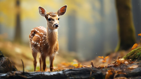 Fawn in the autumn forest. Beautiful deer in the forest.の素材