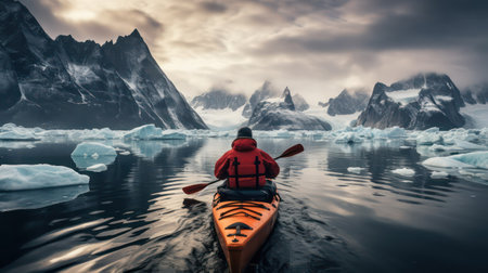 Kayak in Glacier Lagoon, Iceland. 3D Renderingの素材