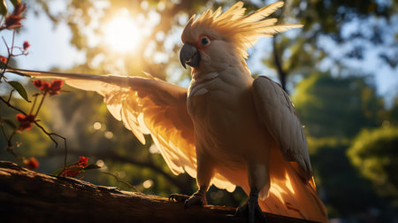 Cockatoo parrot in the park at sunset time.の素材