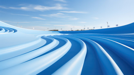 Blue abstract background with curved lines and blue sky. 3d renderの素材