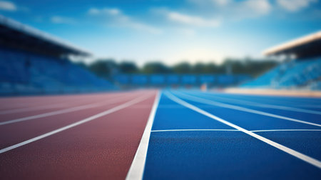 Athletics track with blue and white lines, 3d renderの素材