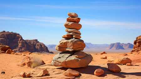 Stacked stones in Valley of Fire State Park, Nevada, USAの素材