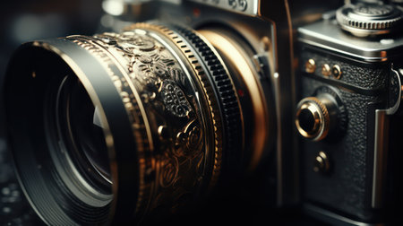 Vintage camera on a dark background. Shallow depth of fieldの素材