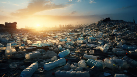 Garbage dump in the city at sunset. Pollution of environment conceptの素材