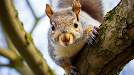 Squirrel in a tree looking for food. Shallow depth of field.の素材