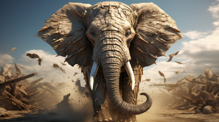Elephant in the desert. 3D illustration. 3D CG. High resolution.の素材
