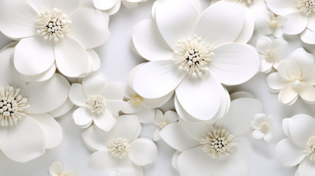 White flower petals on white background. 3d rendering, 3d illustration.の素材