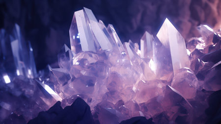 crystals of amethyst on a dark background. 3d illustrationの素材