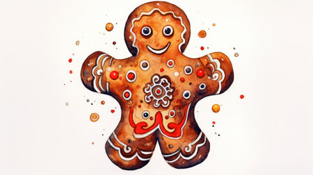 Watercolor gingerbread man on a white background. Vector illustration.の素材