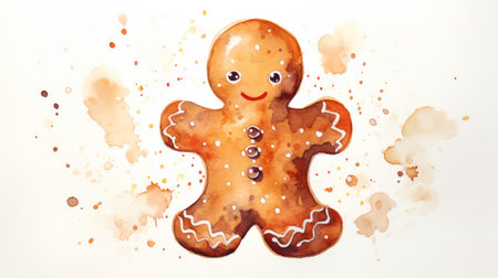 Watercolor gingerbread man on a white background. Vector illustration.の素材