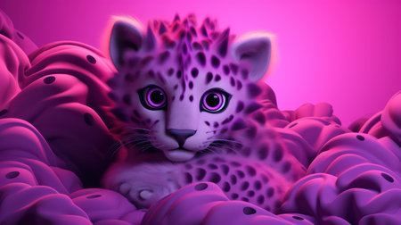 Leopard in a pink background. 3D rendering, 3D illustration.の素材
