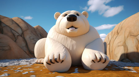 Polar bear sitting on a rock in the desert. 3d renderの素材