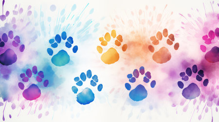 Abstract watercolor paw print on white background. Digital art painting.の素材
