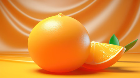 Orange fruit on orange background. 3D illustration. 3D rendering.の素材